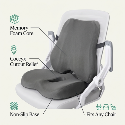 Lumbar Support &amp; Seat Cushion Set — Back Pain Relief for Office &amp; Car